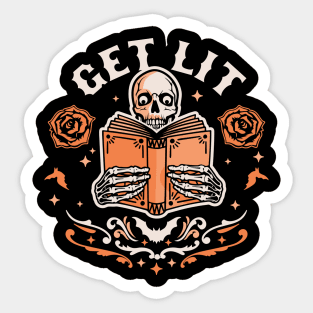 Get Lit Literature Skeleton Reading Book Library Book Lover Sticker